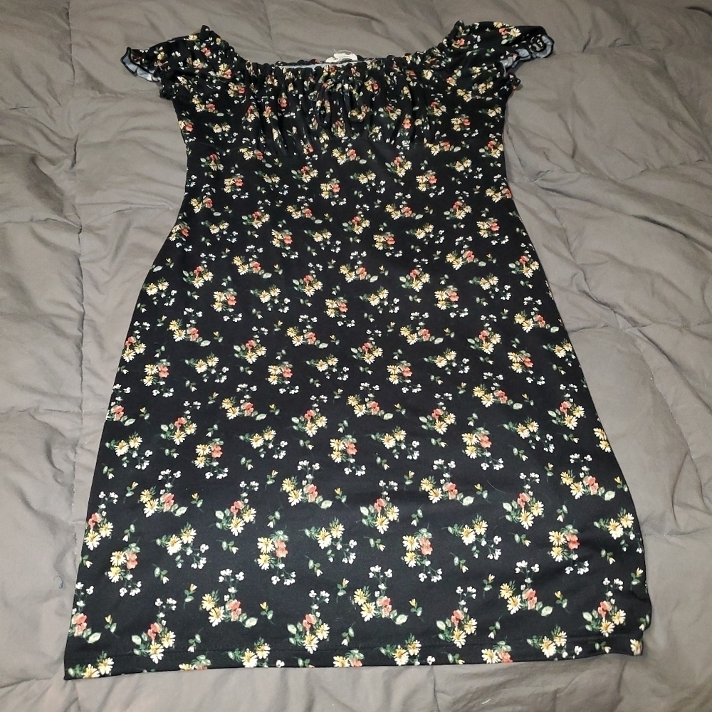 Ultra Flirt Black Floral Off-Shoulder Dress